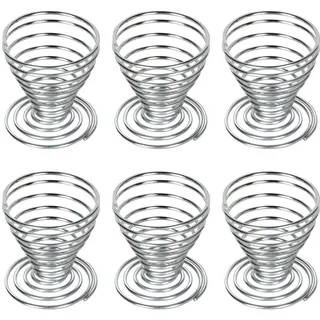 TRIXES 6 x Eierbecher aus rostfreiem Edelstahl Draht Spiralfeder - Metallic-Look für zu Hause, im Hotel oder der Gastr