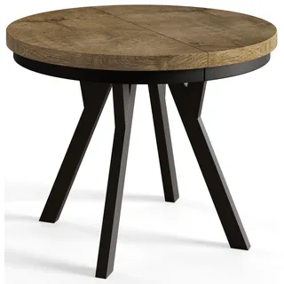 Esstisch Rund Evo, Moderner Esstich Ausziehbar, Tisch mit Solide Beine, Stabile Konstruktion, Durchmesser: 80 cm-130 cm, Artisan - Beige, Schwarz