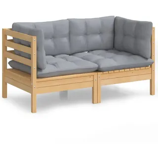 vidaXL 2-Sitzer-Gartensofa mit Grauen Kissen Massivholz Kiefer - Grau