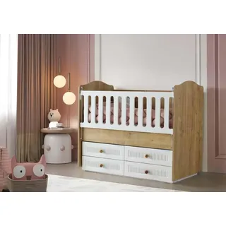 Babybett Elegant Holzoptik Praktische Schubladen Modernes Design Kinderzimmer - Weiß