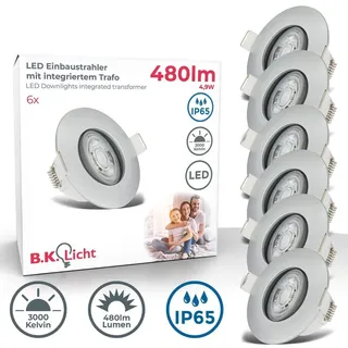 B.K.Licht - 6er Set LED Einbaustrahler 230V, Schwenkbare LED Strahler für das Badezimmer IP65, LED Deckenstrahler, LED Spots, Deckenspots, Badezimmerlampe, 9 x 4,2 cm (DxH), Chrom-Matt