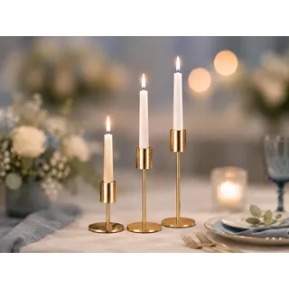 Kerzenständer Set 3 Stück Gold Metall, Hoch 9/14/16cm | Vintage Kerzen Ständer für Abendessen Hochzeit Haus Tischdeko Kamindekoration Kerzenschein