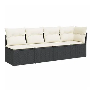 vidaXL Gartensofa mit Kissen 4-Sitzer Schwarz Poly Rattan
