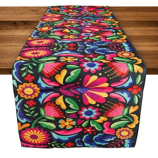 TAOPE Bunte Blumen Tischläufer, Sommer Tisch Läufer Leinen 40 x 140 cm Mexikanisch Bunt Vintage Tischläufer für Haus Küche Abendessen Urlaub Party Tischdekoration