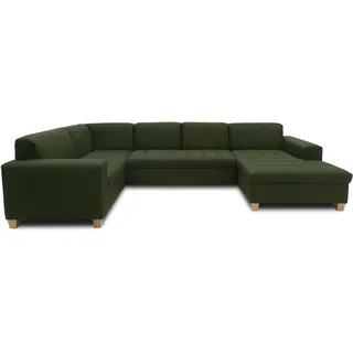 DOMO. collection Wohnlandschaft Sugar, Sofa Schlaffunktion und Stauraum, Couch, Polstergarnitur, Moderne U-Form, 162 x 333 x 199 cm, grün