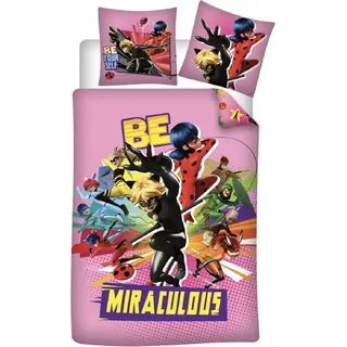 Miraculous Ladybug Bettwäsche-Set 140x200 cm – Bettbezug und Kissenbezug aus Microfaser - Rosa