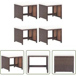The Living Store Gartenhocker 4 Stk. mit Kissen Poly Rattan Braun - Braun