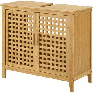 [en.casa] Waschbeckenunterschrank Ingmarsö Waschtischunterschrank Badunterschrank mit 2 Türen 60 x 67 x 30 cm Bambus Natur