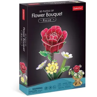 Cubic Fun CubicFun 663301 3D Puzzle Blumen, Rose, 3D Blume im Blumentopf mit 120 Teilen, DIY Deko-Bastelset für Erwachsene und Kinder ab 8 Jahren