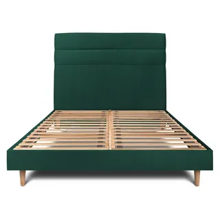 Bett mit gefüttertem Kopfteil – Samtstoff - 140 x 190 cm - Grün