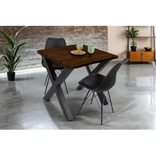 Esstisch Baumkante Holz-Optik Nussbaum 80 x 80 X-Gestell schwarz JOSY - Braun
