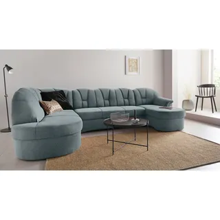 Wohnlandschaft DOMO COLLECTION "Papenburg U-Form", blau (eisblau), B:297cm H:84cm T:180cm, Struktur ( 90% Polyester, 10% Polyacryl);Microfaser PRIMABELLE (100% Polyester);Kunstleder SOFTLUX;Luxus-Microfaser (100% Polyester);Chenille-Optik (95% Polyester, 5% Polyamid);Webstoff (100% Polyester), Sofas, Wohnlandschaft, in großer Farbvielfalt, wahlweise Bettfunktion, frei im Raum stellbar