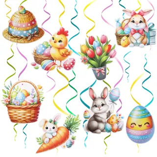 Simpeak Osterdeko Hängespirale, [8-Stück] Ostern Deko, Ostern Dekoration Kinder, Hängende Banner, Osterei Kaninchen Küken Karotte Huhn