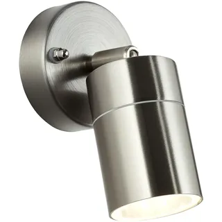 Lightbox Außen Wandstrahler - 14 cm x 9 cm - Outdoor Wandspot mit Glas Regenschutz & schwenkbarem Kopf - für die Hausfassade - GU10 Fassung, max. 10 W - IP44 - aus Metall/Glas - in Edelstahlfarben