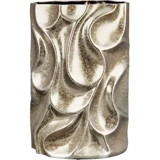 Casablanca by Gilde Tischvase »Relief, Höhe ca. 37 cm, mit Dellen-Struktur« dekorative Vase aus Keramik, Blumenvase, silberfarben