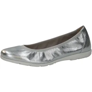 CAPRICE Damen Ballerinas aus Leder Flach, Silber (Silver Metal.), 37 EU