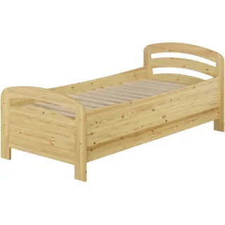 Seniorenbett extra hoch Einzelbett 90x200 Kiefer Massivholz Holzbett Zubehör wählbar V-60.43-09Rollrost inkl. - Naturbelassen