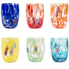H&h set 6 bicchieri veneziano in vetro decorato multicolore cl 38