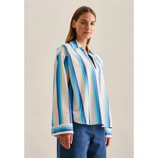 Klassische Bluse SEIDENSTICKER "Schwarze Rose", Damen, Gr. XS(34), blau (türkis), 100% Baumwolle, gestreift, oversize, ohne Ausschnitt, Blusen Klassische Bluse, Tunika Streifen