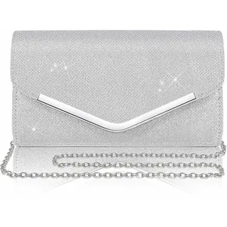 Larcenciel Clutch Silber, Glitzer Tasche Handtasche mit Abnehmbarer Kette, Elegant Abendhandtasche für Damen, Pailletten Taschen Crossbody Envelope Umhängetasche für Hochzeit Party Bankett Feiertage