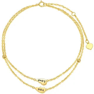 Rikelus 9k Echtgold Herz Fußkette für Damen Frauen, 375/9ct Gold Herz Fußkettchen Schichtfuß Fusskettenchen Schmuck Geschenke für Geburtstag Weihnachten 20/21.5+5 cm