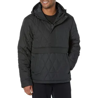 Amazon Essentials Herren Anorak-Steppmantel Mit Kapuze Und Viertelreißverschluss, Schwarz, XXL