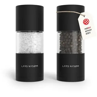 LARS NYSØM Salz und Pfeffermühle Set aus Edelstahl mit einstellbarem Keramikmahlwerk I Pfeffermühle und Salzmühle I Manuelle Gewürzmühlen (2 Stück) (Carbon Black)