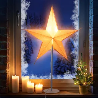 LED Tischlampe Weihnachtsstern weiß - 68 x 44 cm - Fenster Tisch Deko Steh Lampe Stern - Weiß, Silber