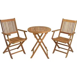 Balkonset Gartenmöbel Set Klappstühle mit Armlehne Klapptisch Ø 57cm Rund Akazie - Braun