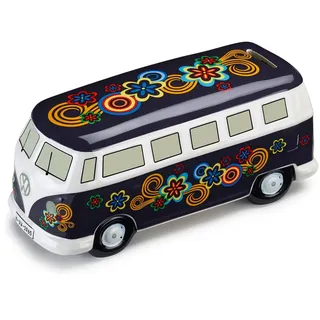 Volkswagen 7T1087709 Miniatur T1 Bulli Spardose Hippie Bus Flower Power Sparbüchse, blau