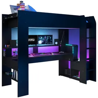 Parisot Hochbett Gaming-Bett 90 x 200 cm Holz schwarz