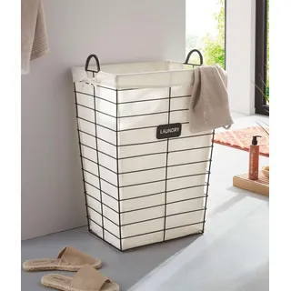 Wäschekorb "Laundry" aus Metall in matt schwarz, mit Canvas Stoffeinsatz, 61 cm hoch, Wäschesammler, Wäschebox - Schwarz