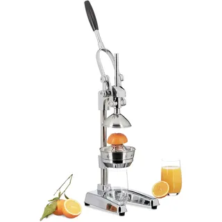Relaxdays Zitronenpresse Premium Z8, manuelle Orangenpresse, Entsafter ohne Strom, professionelle Zitruspresse, silber