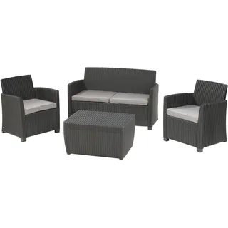 Allibert 212405 Lounge Corona Set mit Cushion Box Table, runde Rattanoptik, Kunststoff, cappuccino