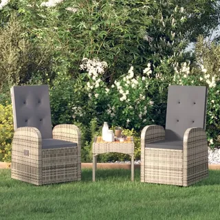 The Living Store Garten-Liegestühle 2 Stk. mit Auflagen Poly Rattan Grau - Grau