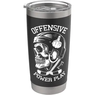 Lustiger Eishockeyspieler Totenkopf Unhöflich Mittelfinger Offensive Doppelwandiger Edelstahl-Thermobecher