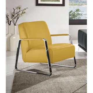 Cocktailsessel W.SCHILLIG "quadroo Designsessel, Loungesessel", gelb (sunrise z73), B:65cm H:82cm T:82cm, Velourgewebe V41 (100% Polyester);Longlife Xtra-Leder Z59 - Glattleder;Longlife Xtra-Leder Z73 - Glattleder;Stoff S37 (100% Polyester): Luxus-Microfaser in Lederoptik, Sessel, Cocktailsessel, mit bezogenen Armlehnen, Gestell in Chrom glänzend
