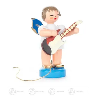 Großhandel Dregeno Engel mit E-Gitarre - Blaue Flügel - stehend - 6cm / Weihnachtsengel - Original Erzgebirge Engel -Kunstgewerbe Uhlig