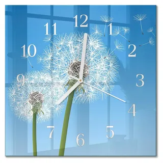 Tulup Glasuhr Wanduhr Küchenuhr Echt-Glas 30x30 cm Modern Dekorativ Geräuschlos Weiße Zeiger - Löwenzahn - Blau