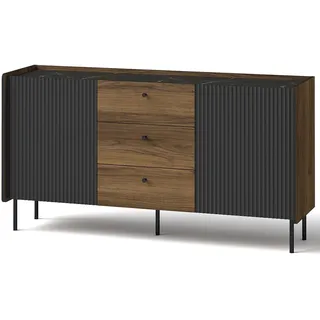 BEAUTYSOFA | Kommode PIANO 150cm | mit 2 Türen, 3 Schubladen und 2 Einlegeböden | Sideboard | Wohnzimmerschränke | Schwarz und Nussbaum | Modern Stil - Schwarz, Braun