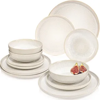 Sänger Tafelservice Korfu - 12 teilig aus Steingut , Creme , 12-teilig , Rund , 27.5x5x27.5 cm , kratzfest , Geschirr, Geschirrsets, Tafelservice