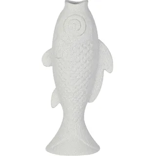 DRW Tischvase in Fischform, Keramik, weiß, 15 x 9 x 30 cm