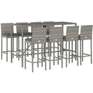 vidaXL 9-tlg. Gartenbar-Set mit Kissen Grau Poly Rattan - Grau