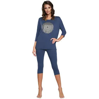 Italian Fashion Schlafanzug Damen 3/4 Hose | Schlafanzug Damen mit Pyjamahose 3/4 | Zweiteiliger Frauen Pyjama Set für Sommer aus Viskose | Softes Nachtwäsche Frauen S-XXL