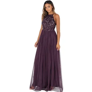Maya Deluxe Damen Womens Ladies Bridesmaid Maxi Dress Halter Neck Sequin Embellished Prom Graduation Wedding Brautjungfernkleid, Berry, EU 52(UK 24)