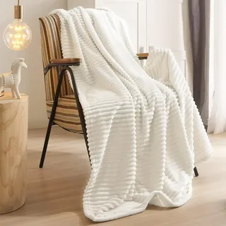 Premium Flanell Kuscheldecke weiß 200x230cm Waschmaschinenfest kuschelig weich und warm Wohndecke, Fleecedecke für Couch, Wohndecke flauschig als Sofadecke Couchdecke...