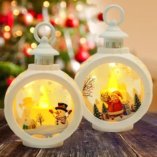 Weihnachts Schneekugel Laterne,2 Stück Weihnachtsdeko Laterne,Flammenlose Weihnachtskerzen,Weihnachtslaterne Vintage für Schlafzimmer Garten Balkon Kamins zum Tragen,Aufhängen oder als Tischdeko (B)