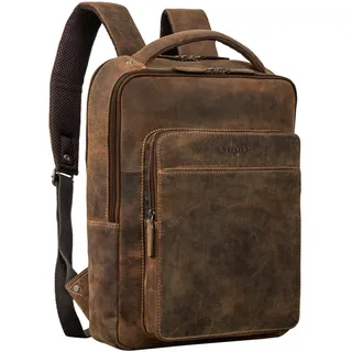 STILORD 'Nicky' Laptoprucksack 13 Zoll Leder Mittel-Groß Damen Herren Lederrucksack Vintage Rucksack Business Handgepäck Reiserucksack Travel Backpack Echtleder, Farbe:bergamo - braun