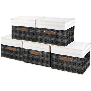 TYEERS Faltbare Aufbewahrungsbox 38x25x25 cm, 5er Set, Schwarz Patchwork-Design