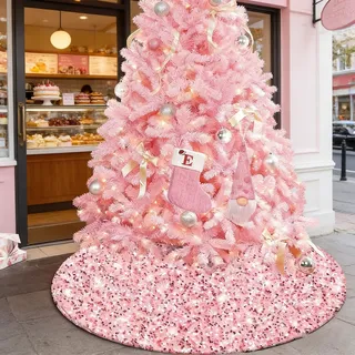 yuboo Rosa Weihnachtsbaumrock, 91,4 cm, Glitzer, Süßigkeiten, Muttertag, Baumrock, Matte, Blush Pink, Weihnachten, Muttertag, Dekoration, Dekorationen für schlanke Bleistiftbäume